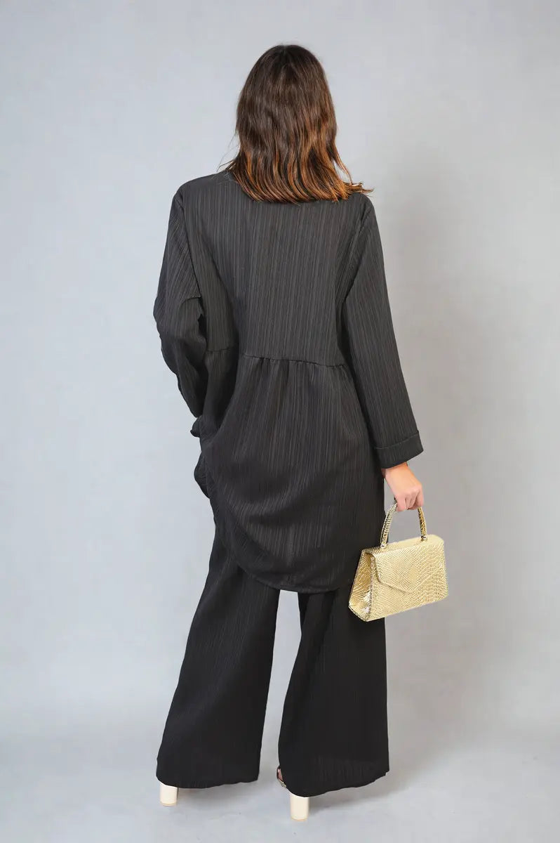 Oversized Collared Button Down Long Sleeve Top and Trouser Co-ord Set-2