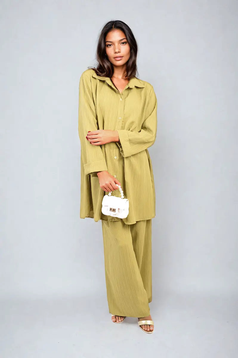 Oversized Collared Button Down Long Sleeve Top and Trouser Co-ord Set-4