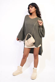 Oversized Long Back Knitted Mini Dress-4