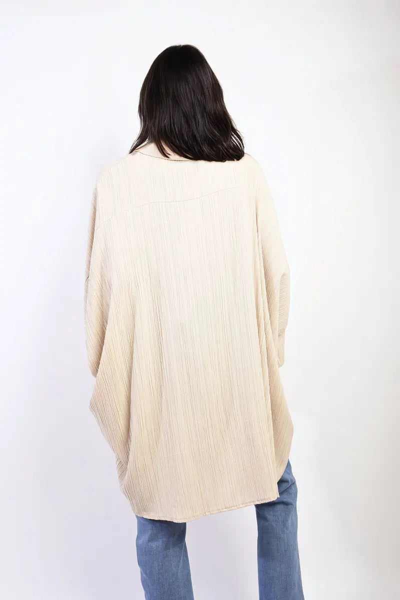 Oversized Long Sleeve Button Front Top - Memoriex 