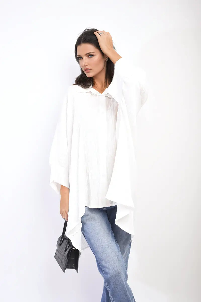 Oversized Long Sleeve Button Front Top - Memoriex 