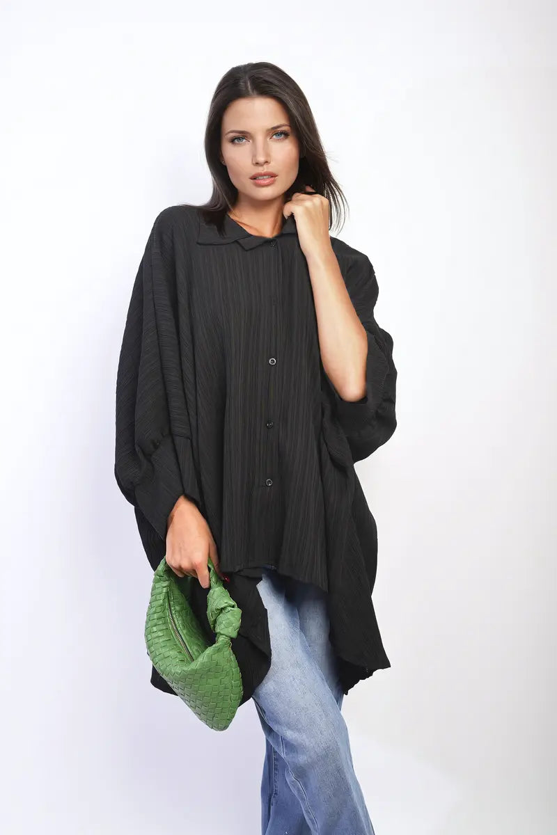 Oversized Long Sleeve Button Front Top - Memoriex 