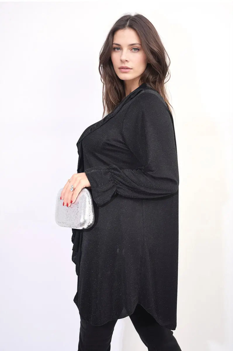 Oversized Satin Ruffle Shirt Dress-6