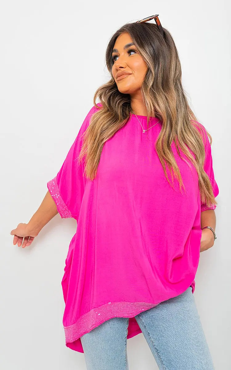 Oversized Sequin Trim Top-0