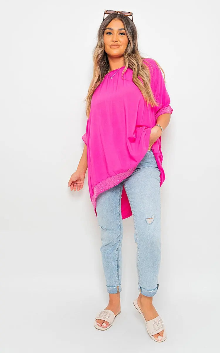 Oversized Sequin Trim Top-2