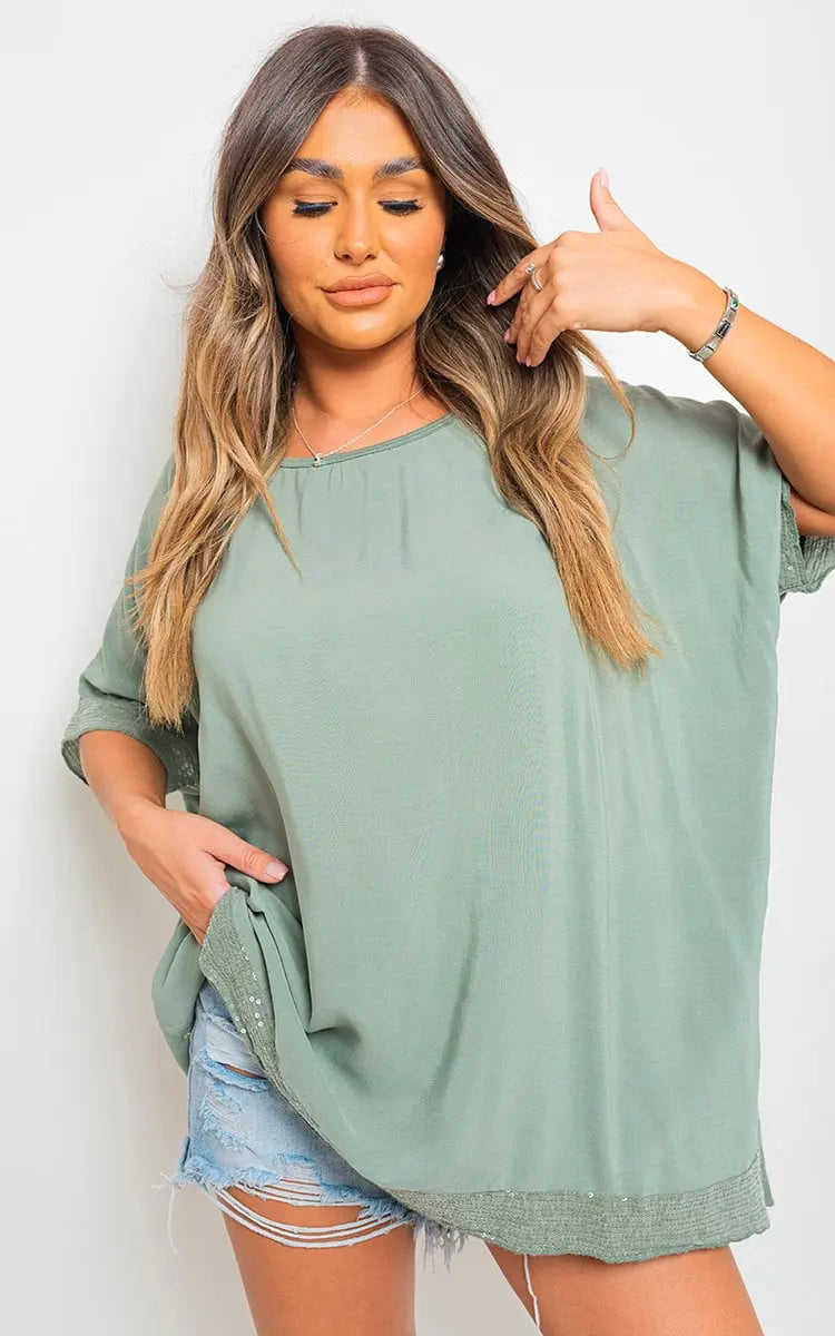 Oversized Sequin Trim Top-6