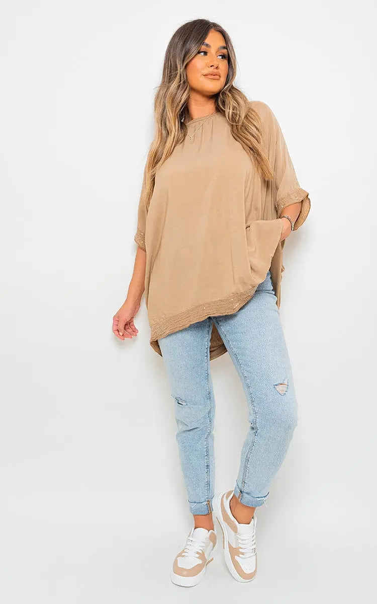 Oversized Sequin Trim Top-7