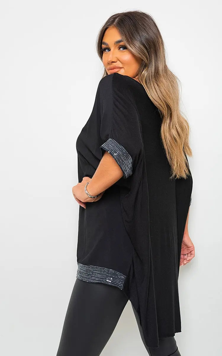 Oversized Sequin Trim Top-8