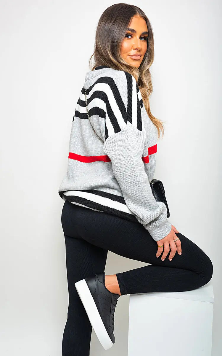 Oversized Striped Long Sleeve Knitted Jumper-1