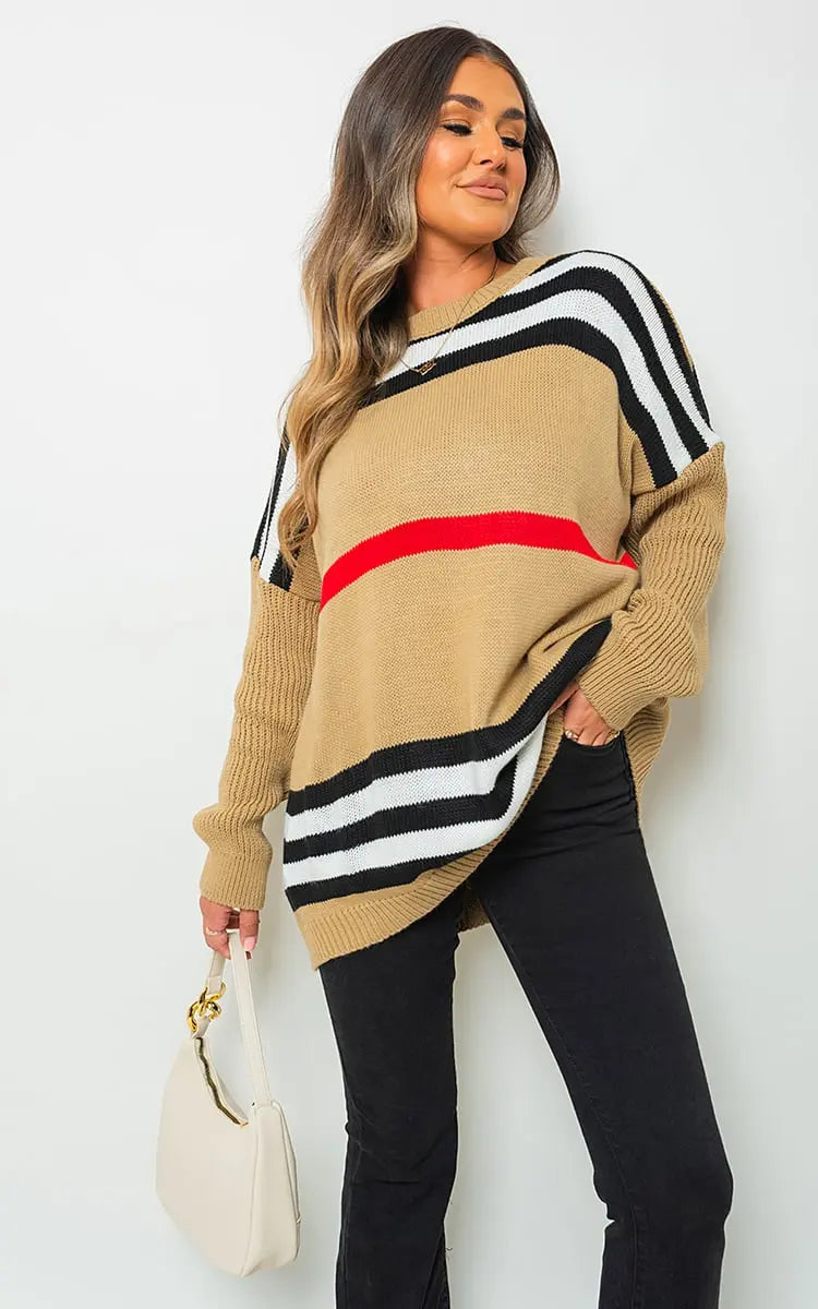 Oversized Striped Long Sleeve Knitted Jumper-4