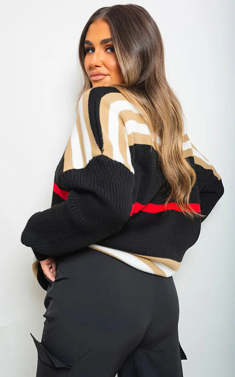 Oversized Striped Long Sleeve Knitted Jumper-7