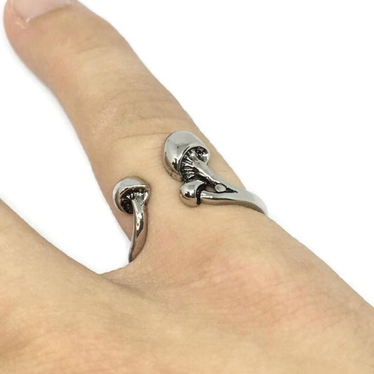 Adjustable Magic Mushroom Band Ring-0