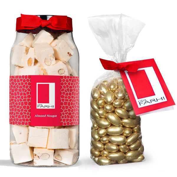 Golden Crescent Gift Collection – Gold Sugared Almonds & Almond Nougat Jar, Palm oil free, 1000g-0