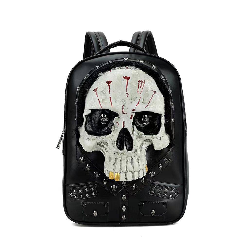 3D Skull Backpack,Studded Skull, With Hair Large Laptop Backpack-5