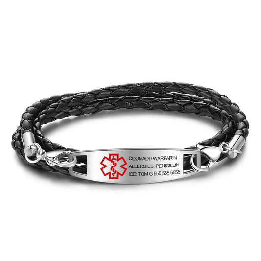 PU Leather Cord Medical Titanium Steel Bracelet-0