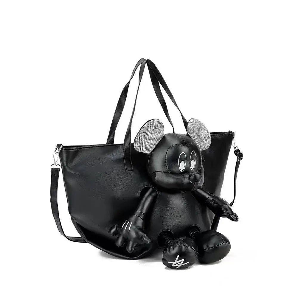 PU Leather Doll Large Tote Satchel Bags With Crystal Ear For Women-1