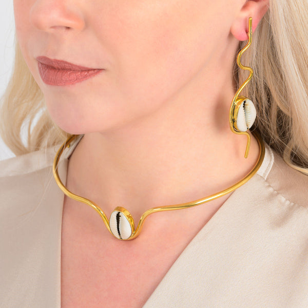 Cowrie Shell Recycled Brass Adjustable Choker-0