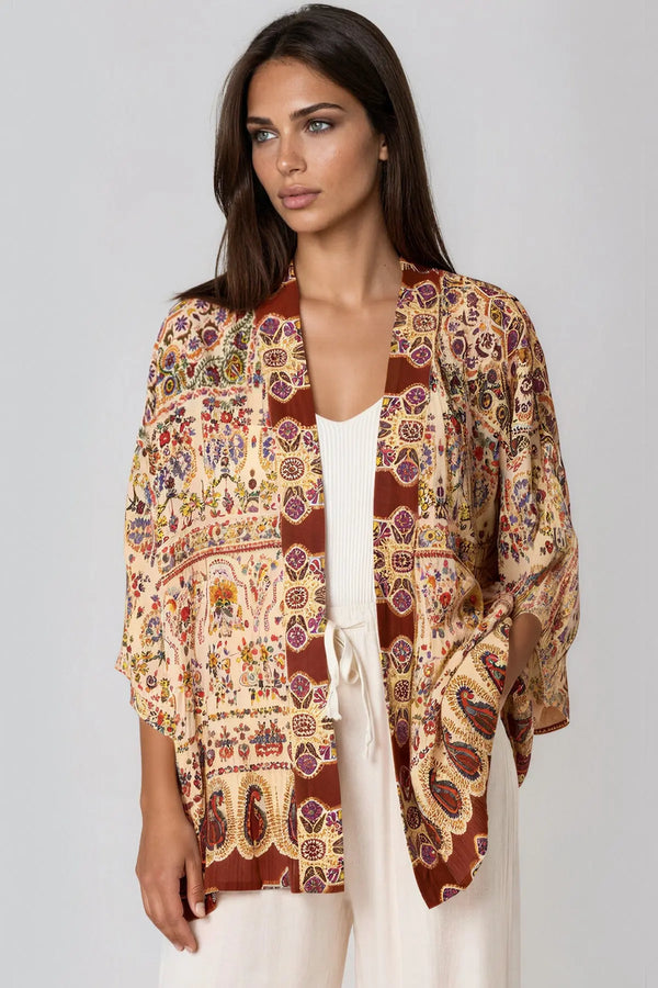 Paisley Print Embellished Kimono-0