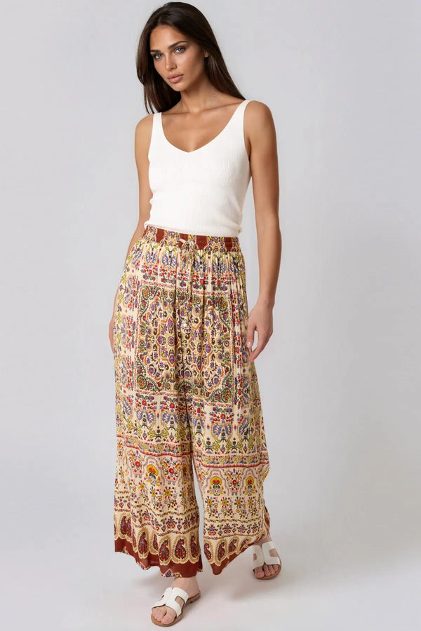 Paisley Print Wide Leg Trousers-0