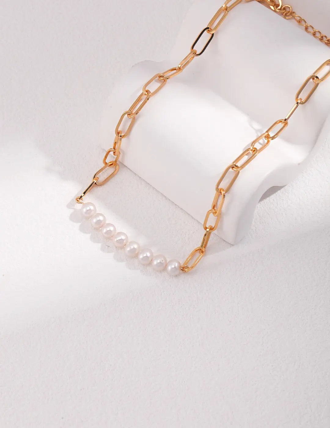 Paperclip Chain Pearl Bead Necklace-1