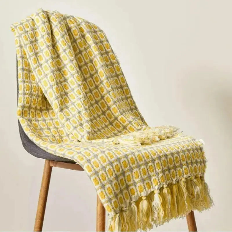 Pastoral Style Yellow Knitted Woolen Blanket-0