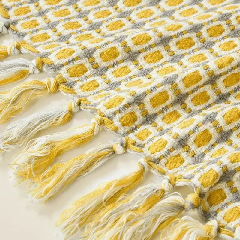 Pastoral Style Yellow Knitted Woolen Blanket-1