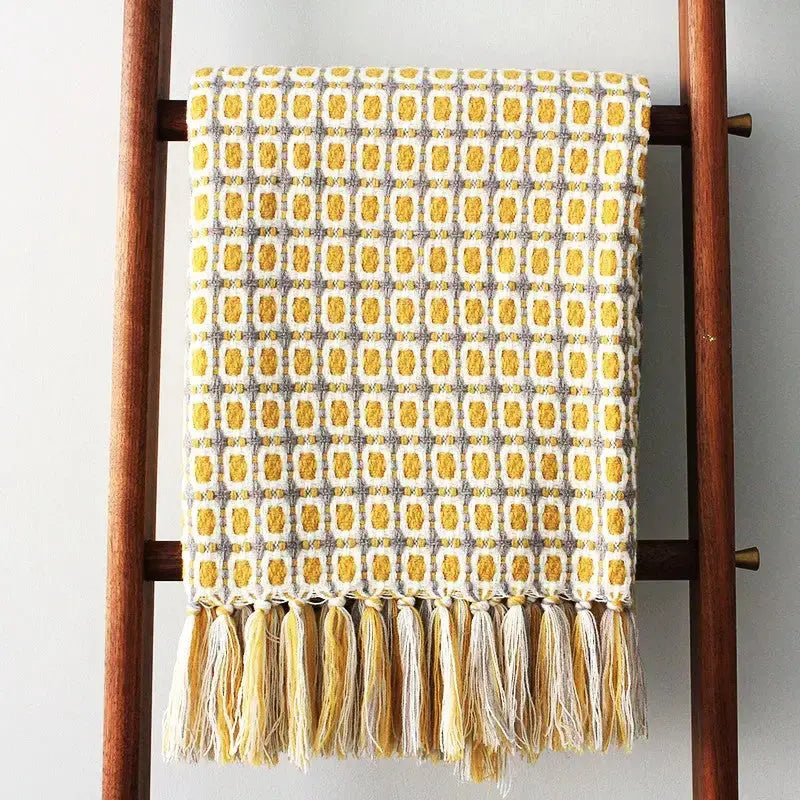 Pastoral Style Yellow Knitted Woolen Blanket-3