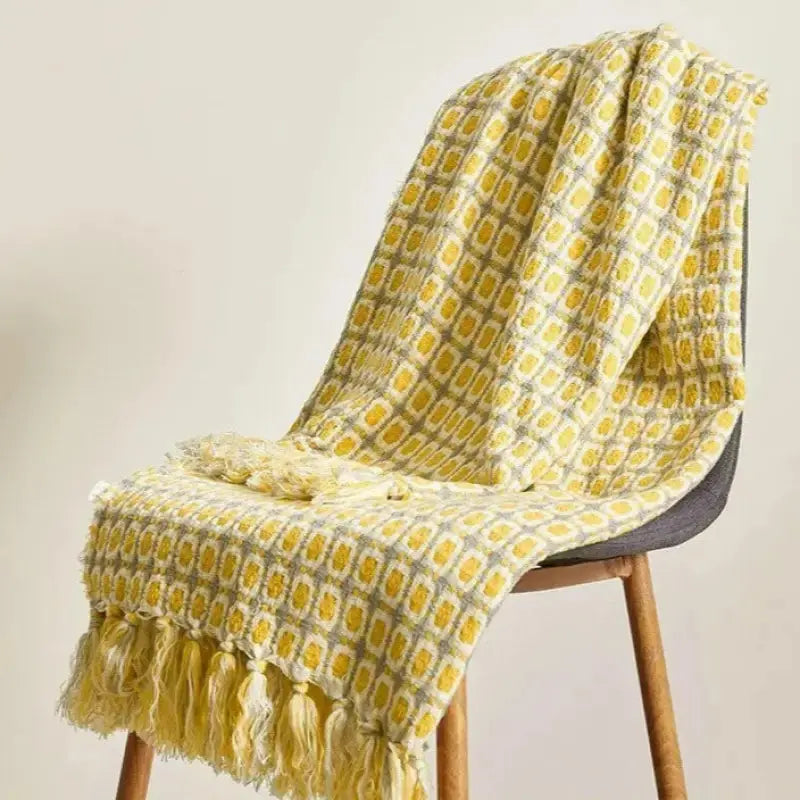 Pastoral Style Yellow Knitted Woolen Blanket-4