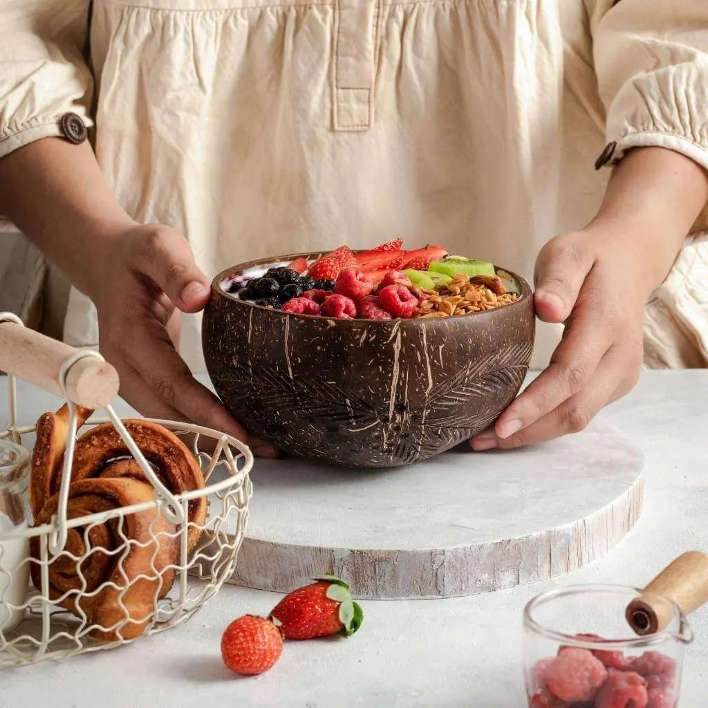 Patterned Coconut Bowl & Spoon Single Set-5