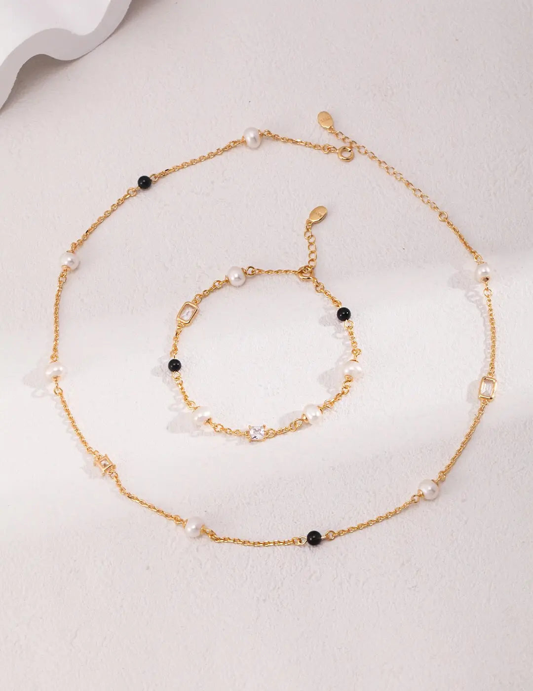 Pearl Black Onyx Cubic Zirconia Chain Necklace-2