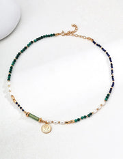 Pearl Malachite Lapis Queen Pendant Necklace-0