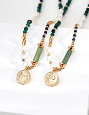 Pearl Malachite Lapis Queen Pendant Necklace-1