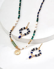 Pearl Malachite Lapis Queen Pendant Necklace-3