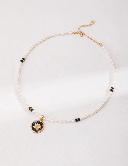 Pearl Onyx Stone Natural Pearl Necklace - Memoriex