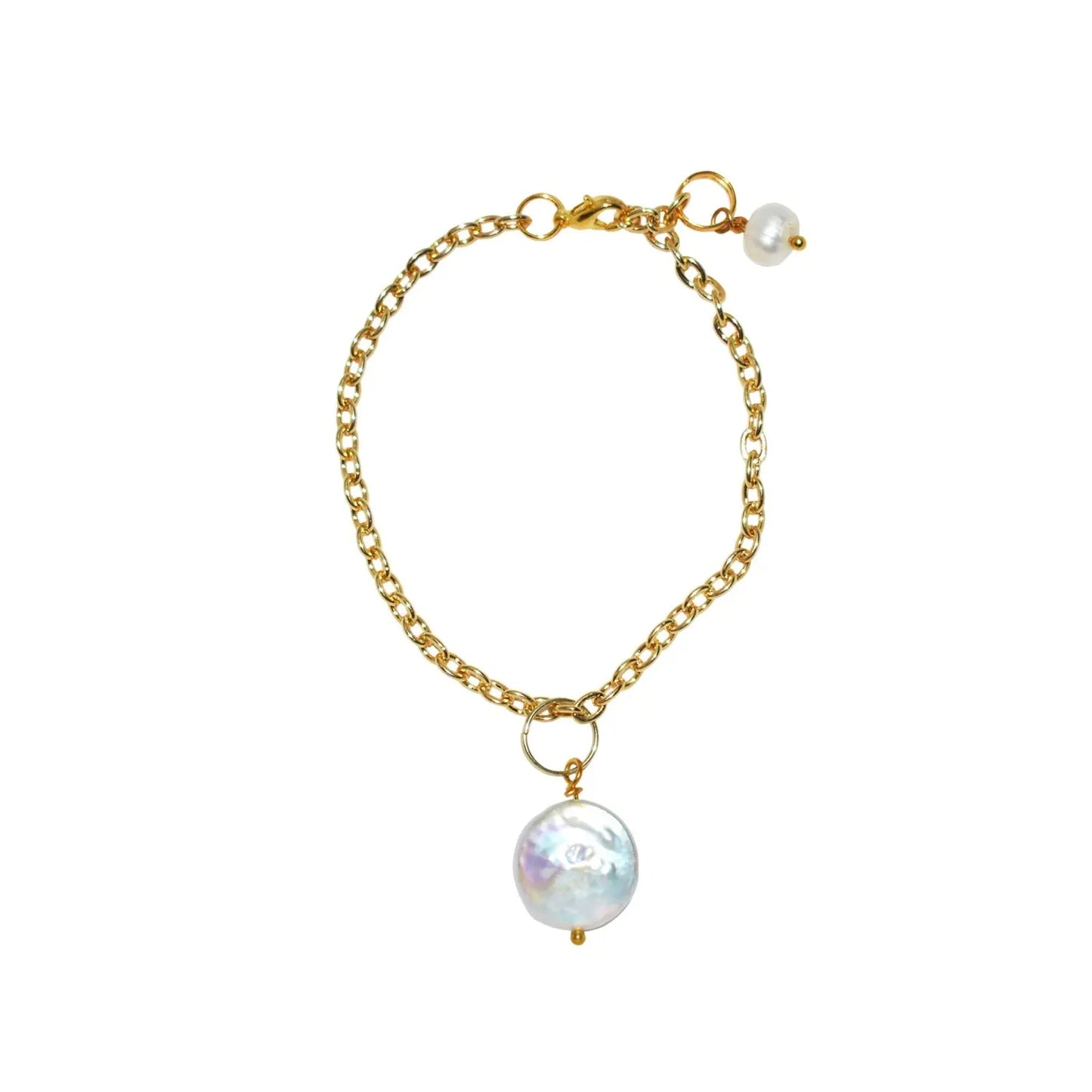 Pearl adjustable bracelet or anklet on gold plated chain - Memoriex