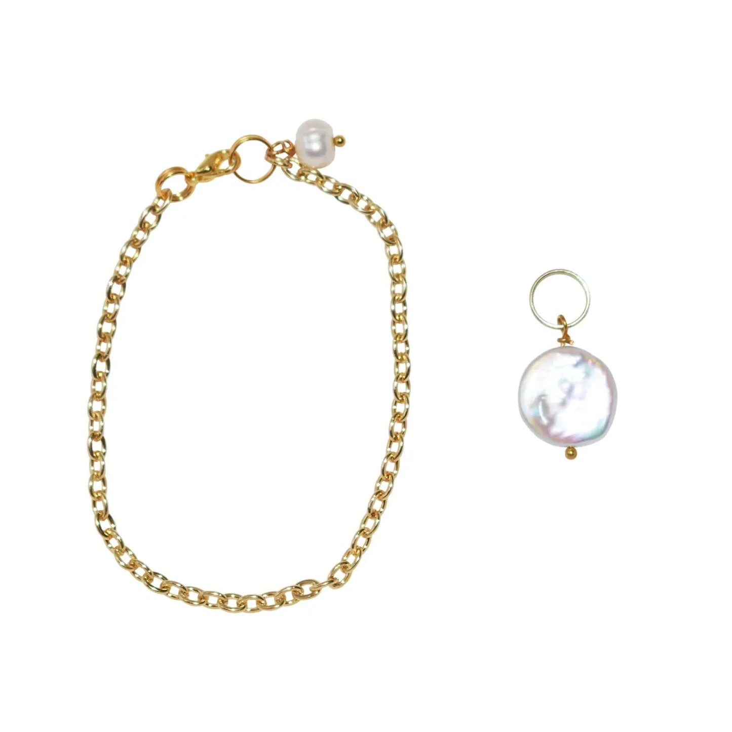 Pearl adjustable bracelet or anklet on gold plated chain - Memoriex