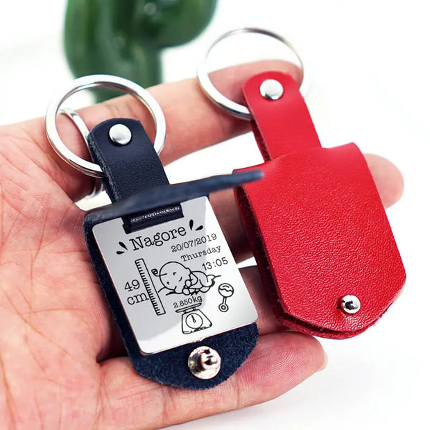Personalised Baby Birth Keyring | Leather & Steel Keepsake | Unique New Parents Gift | Memoriex - Memoriex