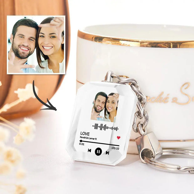 Personalised Crystal Keyring | Scannable Music & Photo | Unique UK Gift | Memoriex - Memoriex