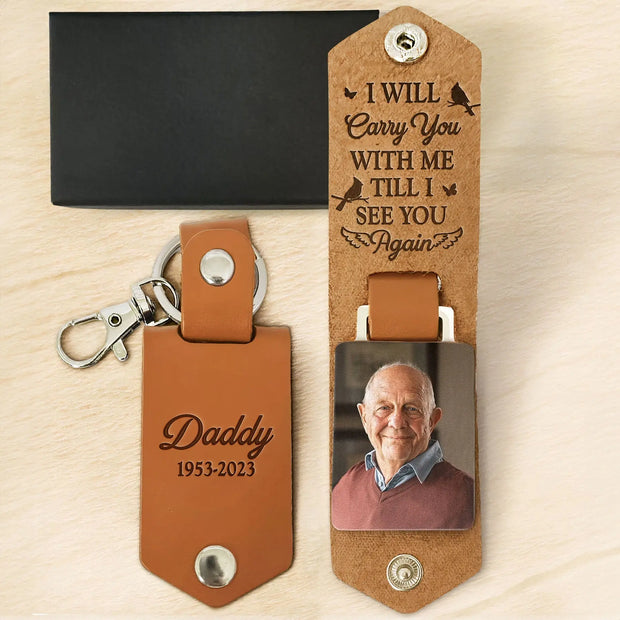 Personalised Leather Photo Keyring | Sympathy & Memorial Gift | British Keepsake | Memoriex - Memoriex