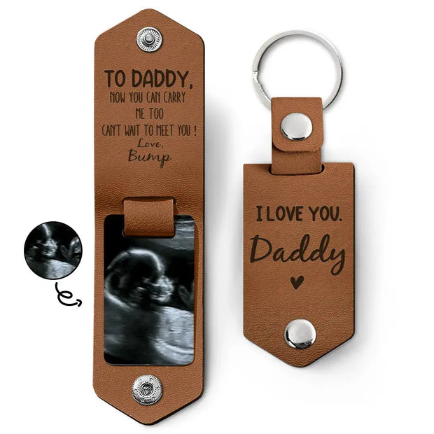 Personalised Leather Photo Keyring | Ultrasound Scan Gift for Dad | British Keepsake | Memoriex - Memoriex