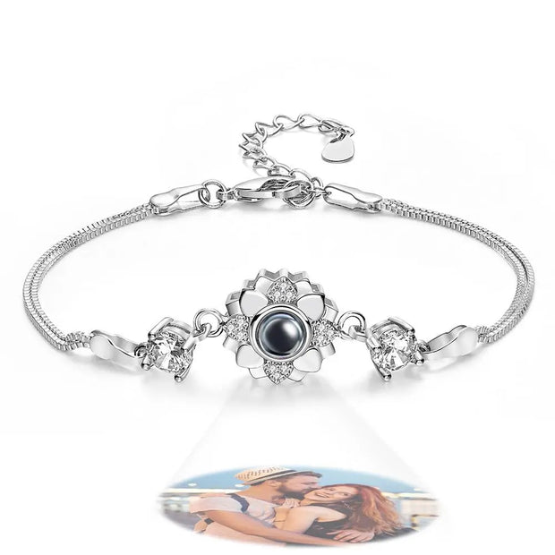 Personalised Photo Projection Bracelet | Custom Flower Design | Sentimental Gift for Mum or Girlfriend - Memoriex