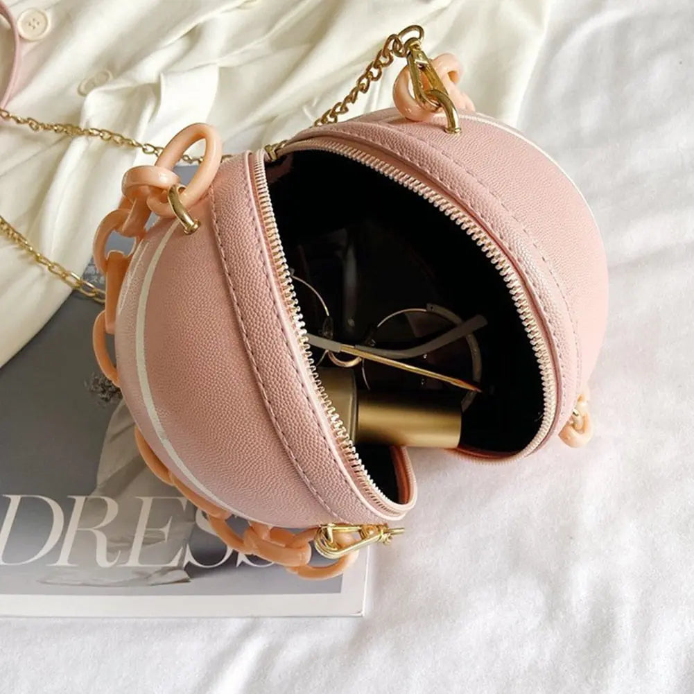 Personality female leather pink basketball bag new ball purses for teenagers women shoulder bags crossbody chain hand bags - Memoriex 