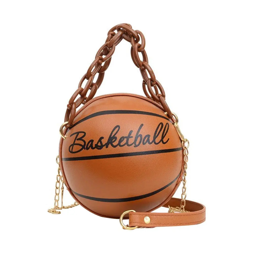 Personality female leather pink basketball bag new ball purses for teenagers women shoulder bags crossbody chain hand bags - Memoriex 