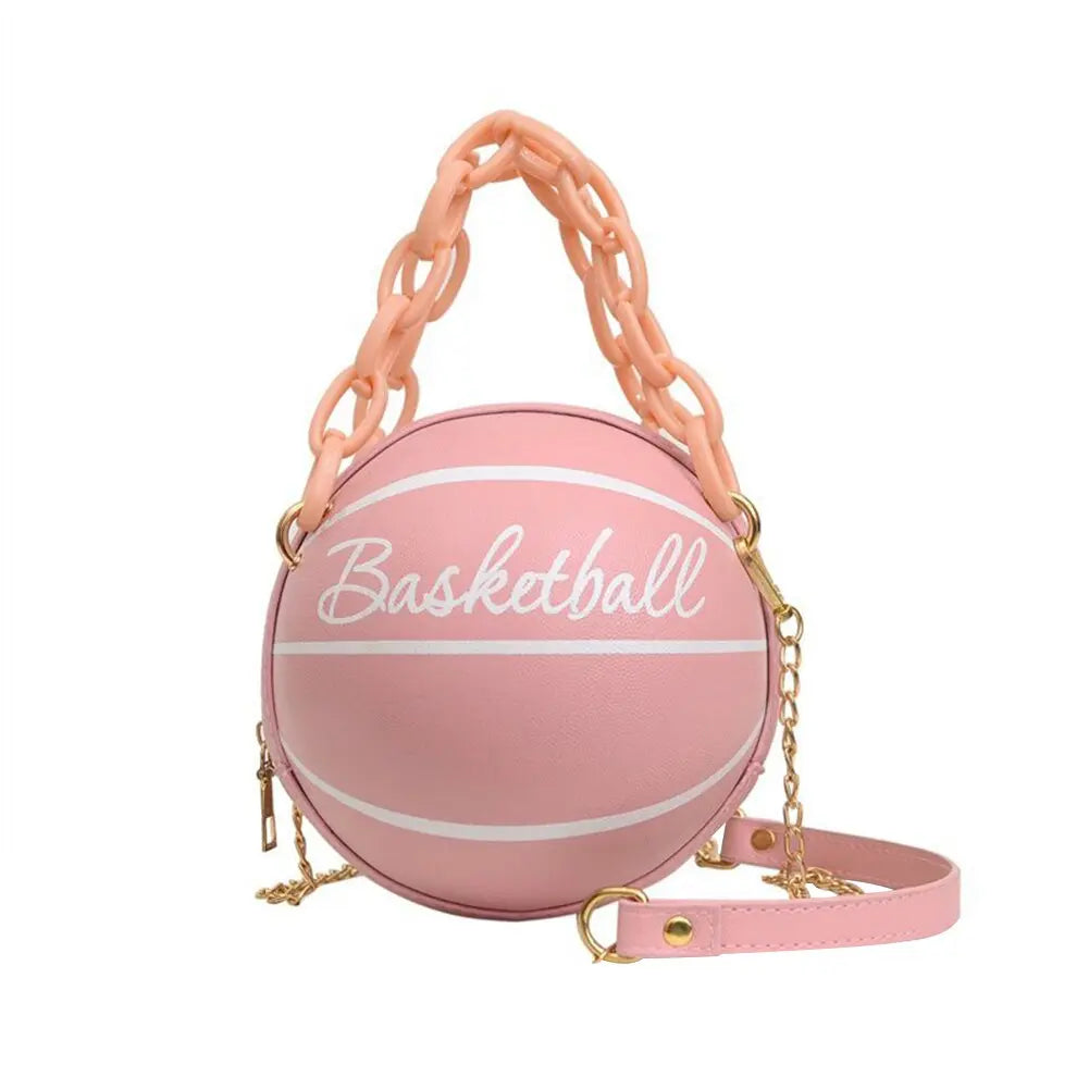 Personality female leather pink basketball bag new ball purses for teenagers women shoulder bags crossbody chain hand bags - Memoriex 