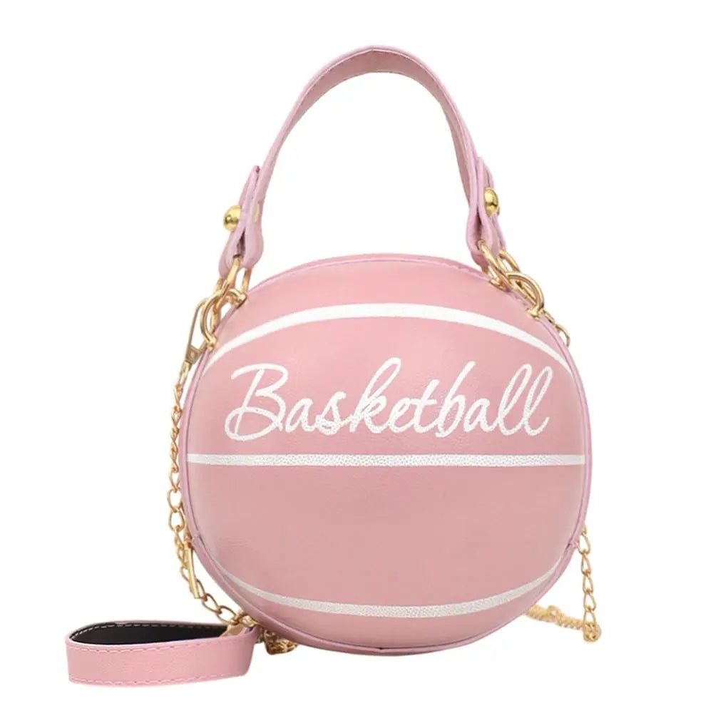 Personality female leather pink basketball bag new ball purses for teenagers women shoulder bags crossbody chain hand bags - Memoriex 