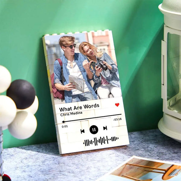 Personalized Building Brick Photo Block with Music Code - Memoriex