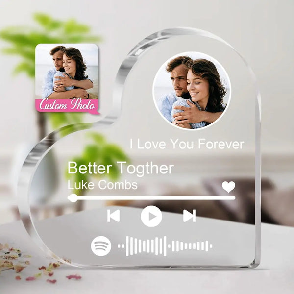Personalized Clear Thick Acrylic Block Spotify Code Music Photo Heart-Shaped Frame Gift - Memoriex