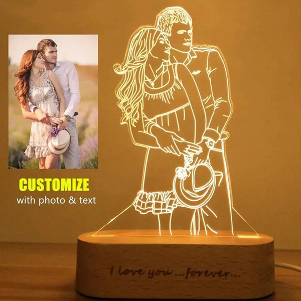 Personalized Custom Wooden Photo Frame Photo Text Customized USB LED 3D Lamp Bedroom Night Light Wedding Anniversary Birthday Gi - Memoriex 