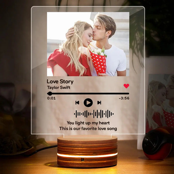 Personalized Scannable Music Glass Plaque 7 Colors Night Light With Photo - Memoriex 