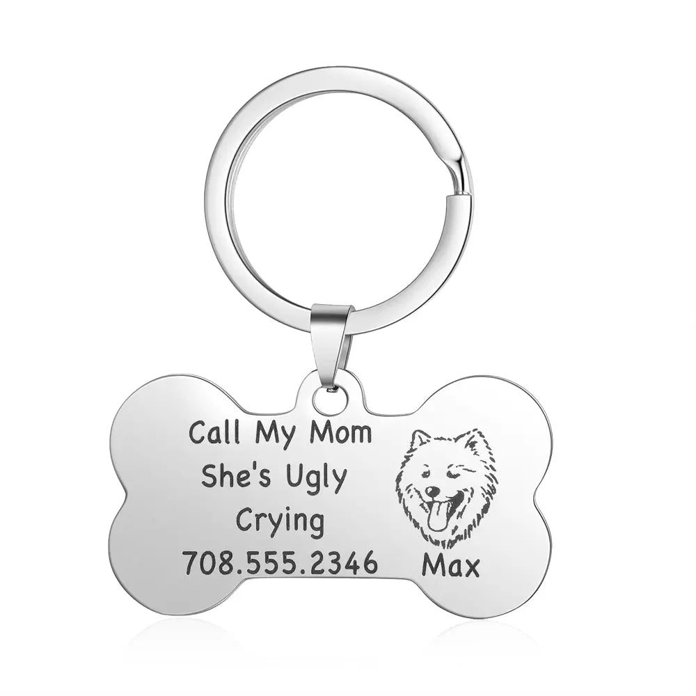 Personalized Stainless Steel Pet Collar Card Keychain-0